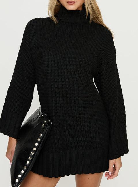 Tarin Long Sleeve Knit Mini Dress Black Product Image