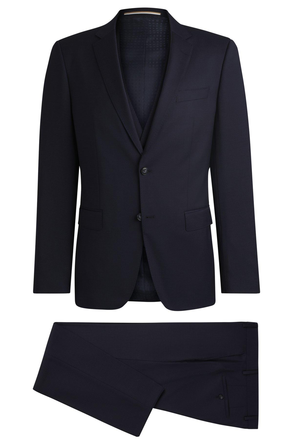 BOSS - Slim-fit three-piece suit in patterned wool - Dark Blue Product Image