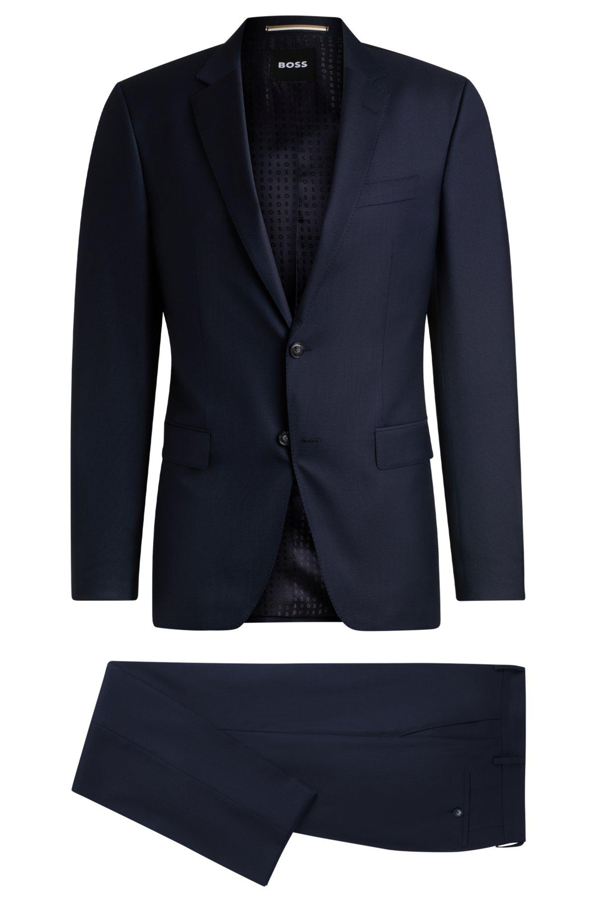 BOSS - Slim-fit suit in patterned wool and silk - Dark Blue Product Image