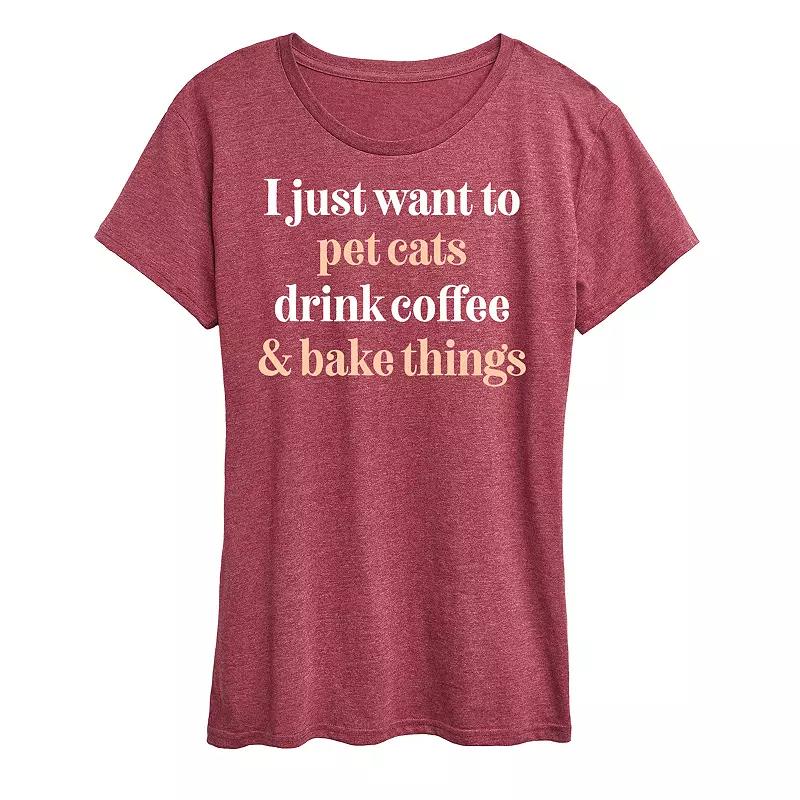 Women's Pet Cats Drink Coffee Bake Graphic Tee,  Product Image