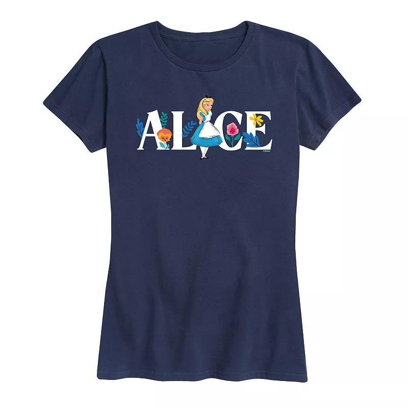 Disneys Alice in Wonderland Womens Alice Name Florals Graphic Tee, Girls Product Image