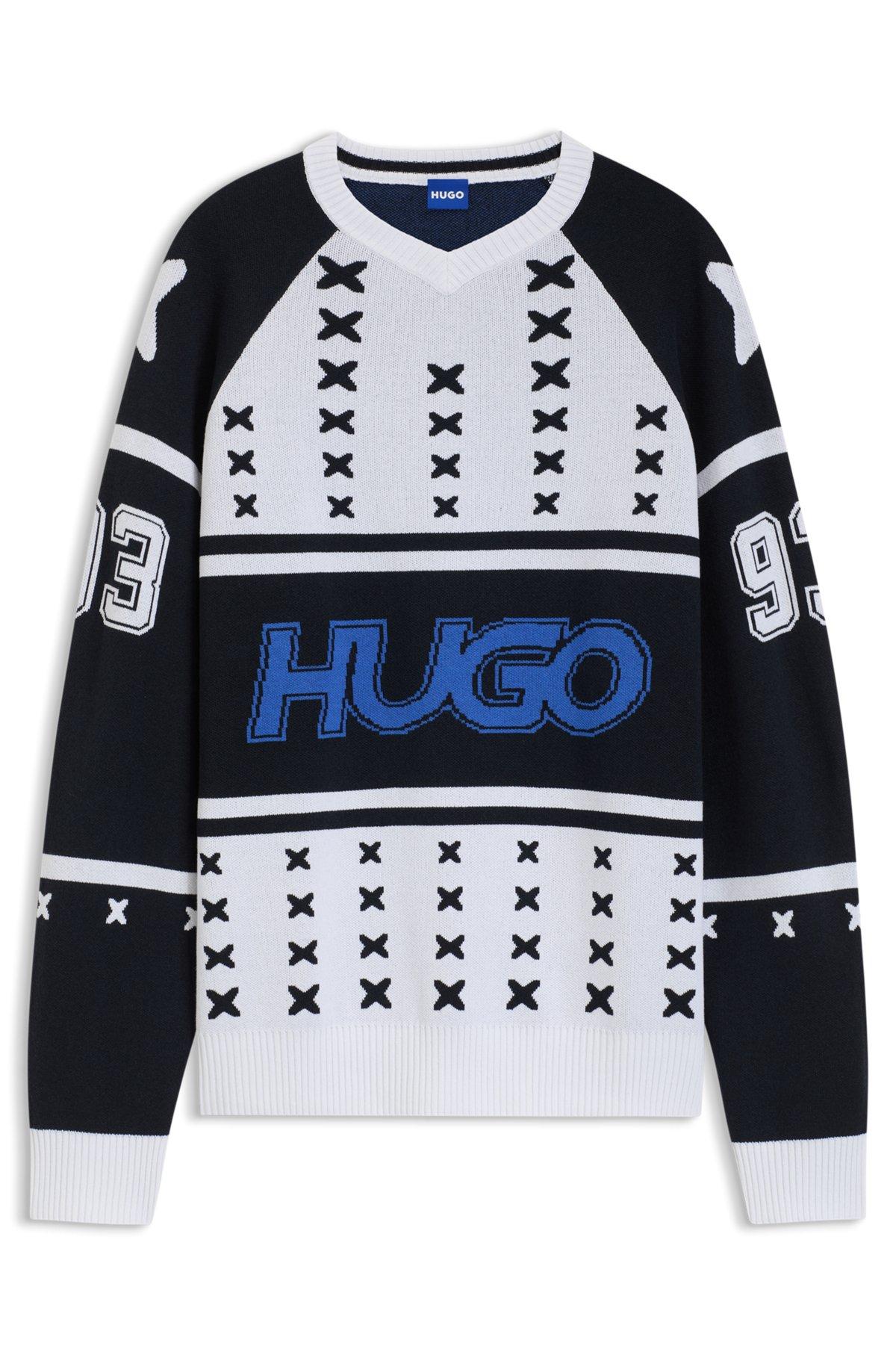 HUGO - Oversize-fit sweater with ice-hockey-inspired artwork - White Product Image