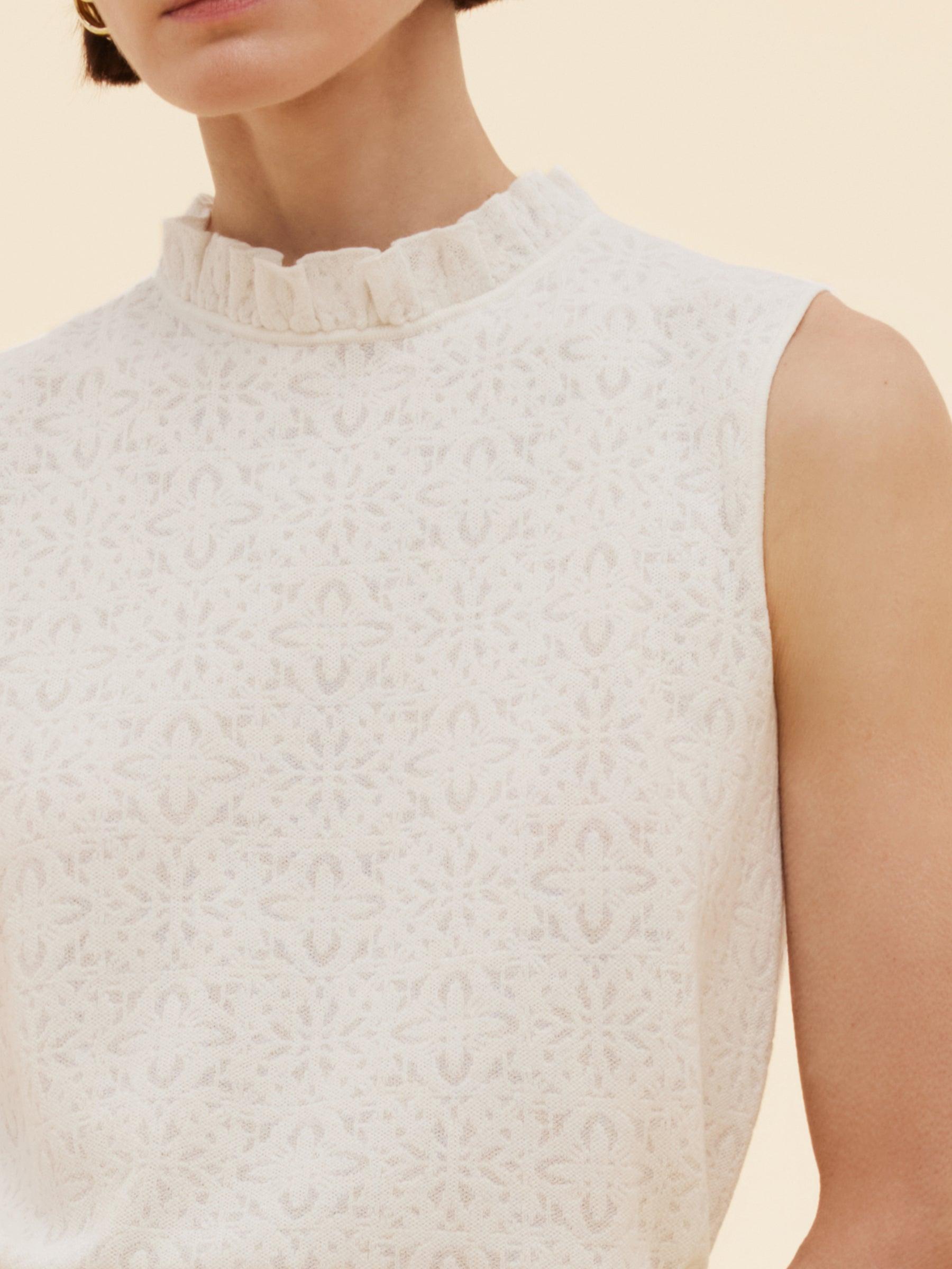 Cotton Jacquard Women Ruffle Knit Tank Top Product Image