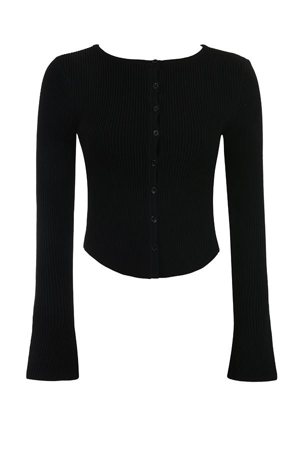Sylvia  black ribbed knit cardigan - sale Product Image