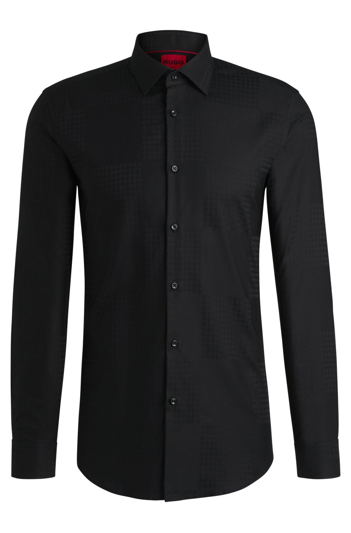 Slim-fit shirt in cotton jacquard with checkerboard print Product Image