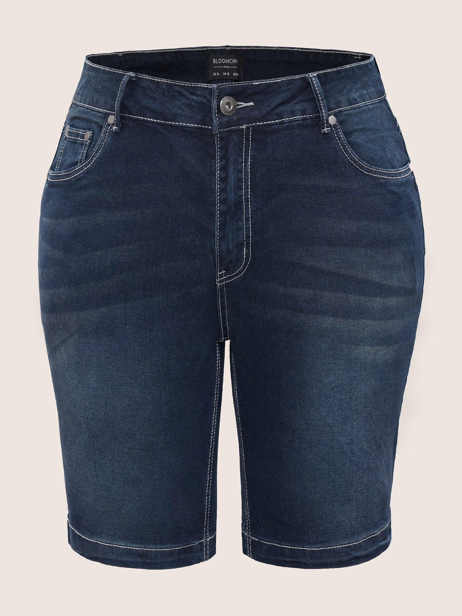 Very Stretchy High Rise Dark Wash Denim Shorts Female Product Image