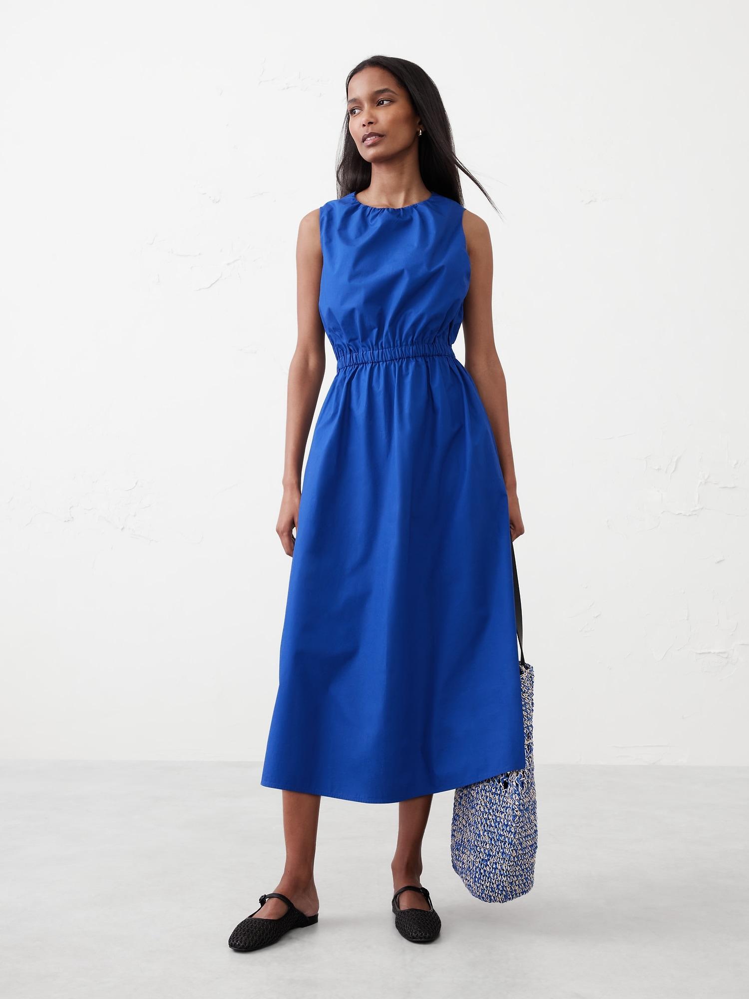Gathered Elastic-Waist Midi Dress Product Image