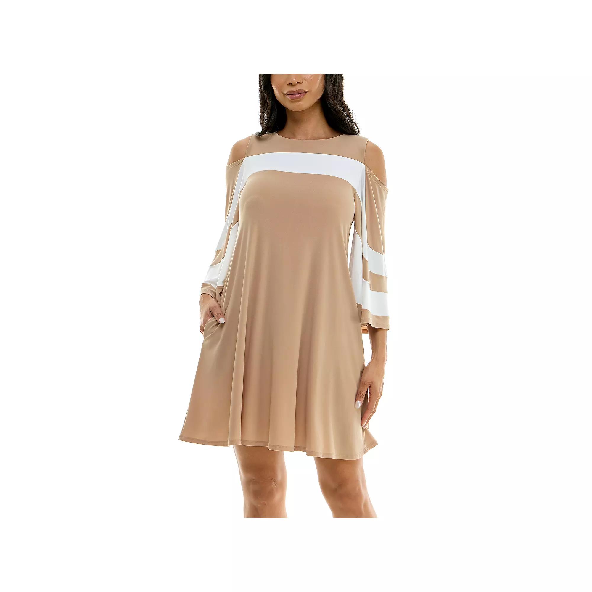 Women's Nina Leonard Draped Sleeve Cold-Shoulder Dress,  Product Image