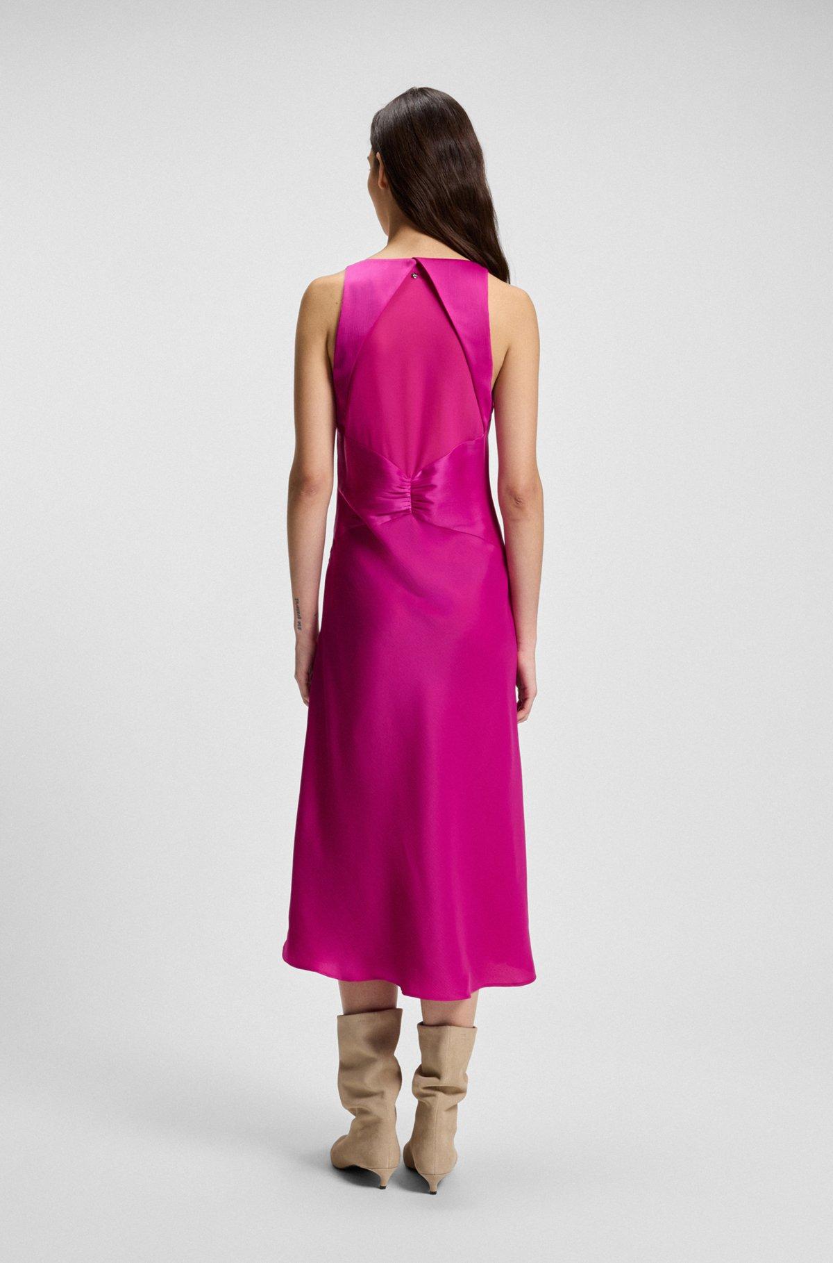 BOSS - Crinkle-satin dress with gathered front - Dark pink Product Image
