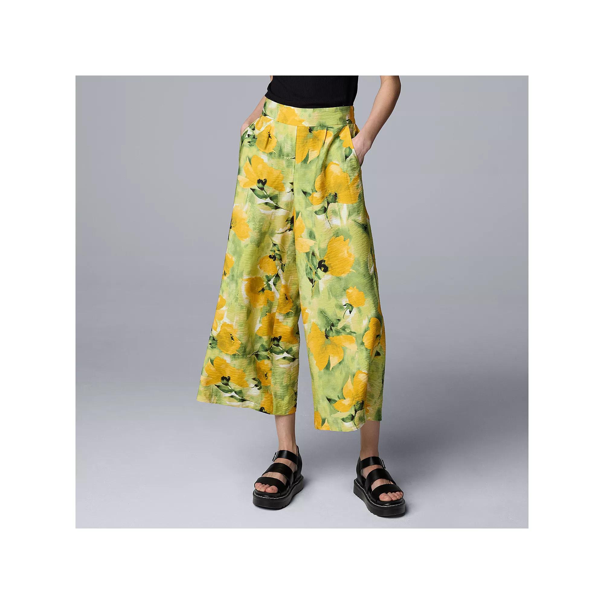 Women's Simply Vera Vera Wang Pull-On Pleated Capri Pants, Size: Small, Yellow Lt Green Floral Product Image