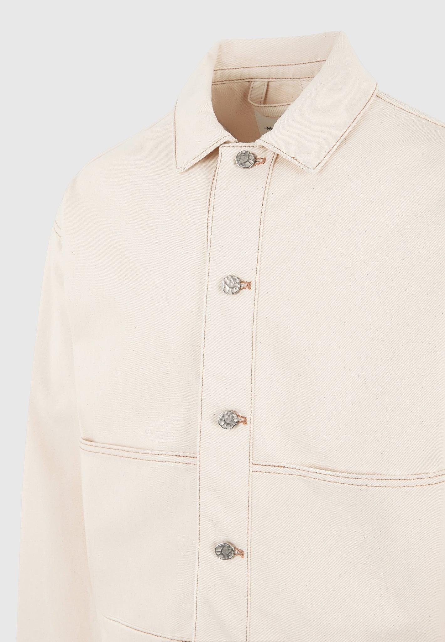 Damien - Denim Jacket with Back Pleat - Cream Male Product Image