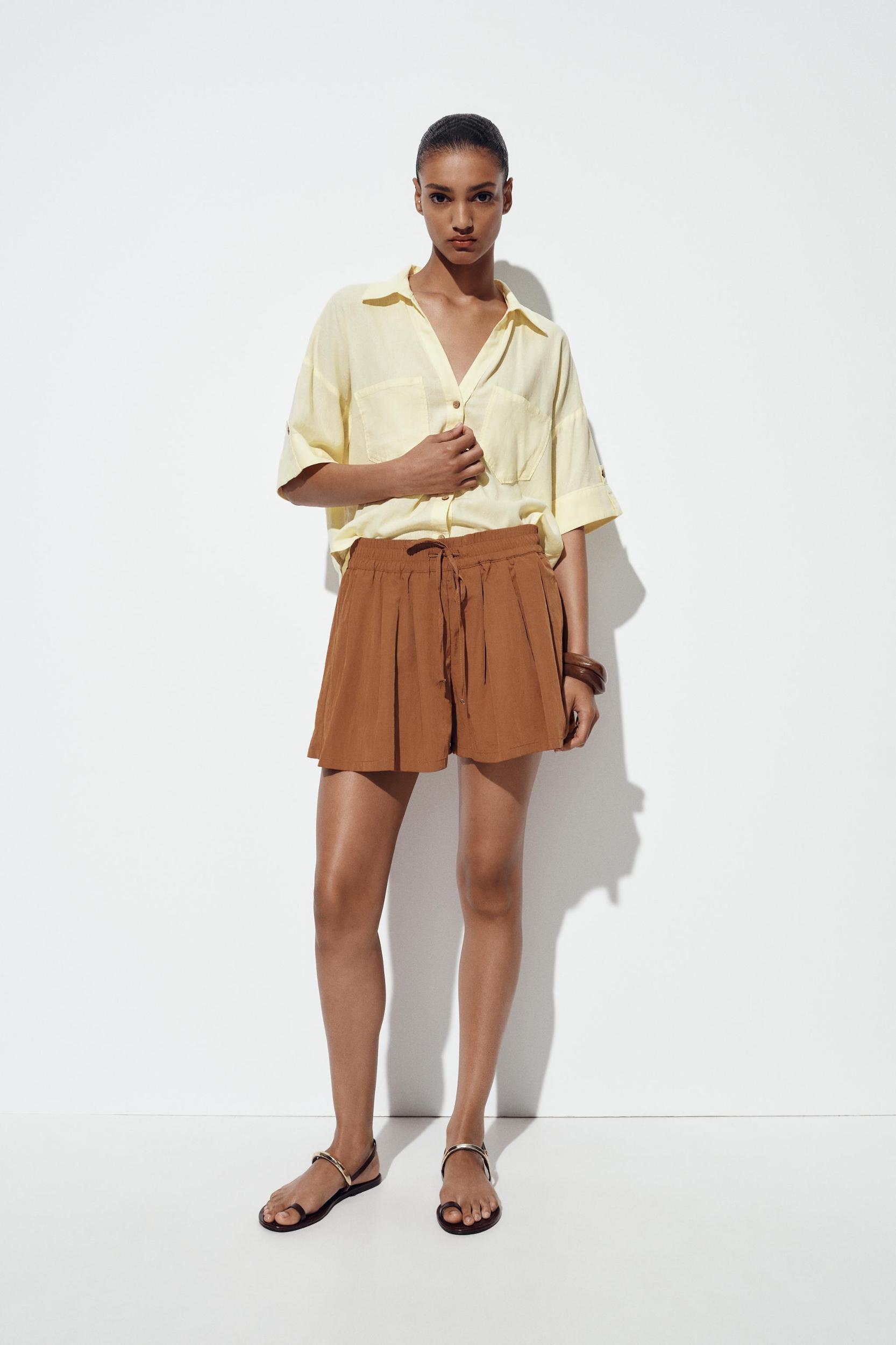 LINEN BLEND CROPPED SHIRT Product Image