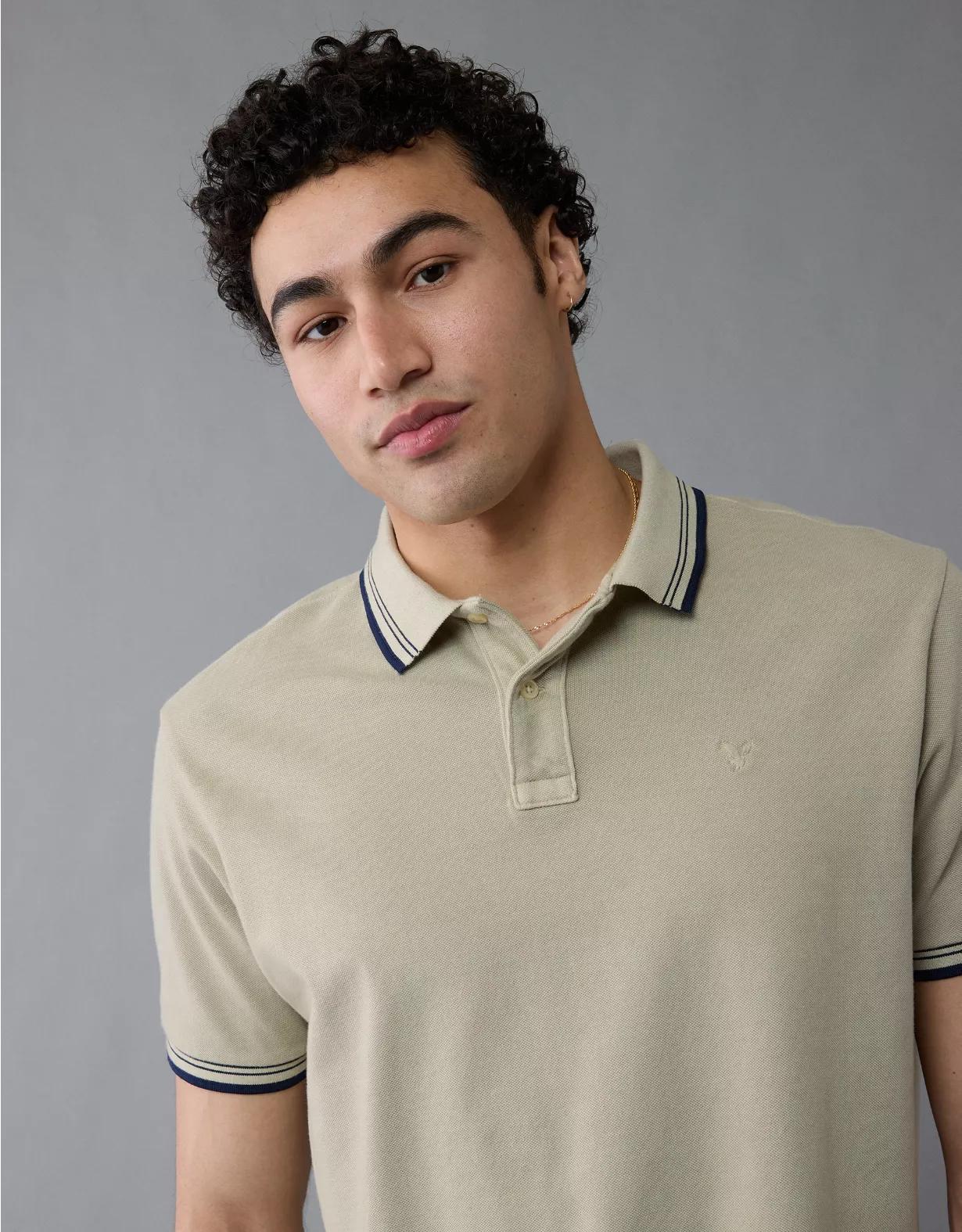 AE Stretch Pique Tipped Polo Shirt Product Image