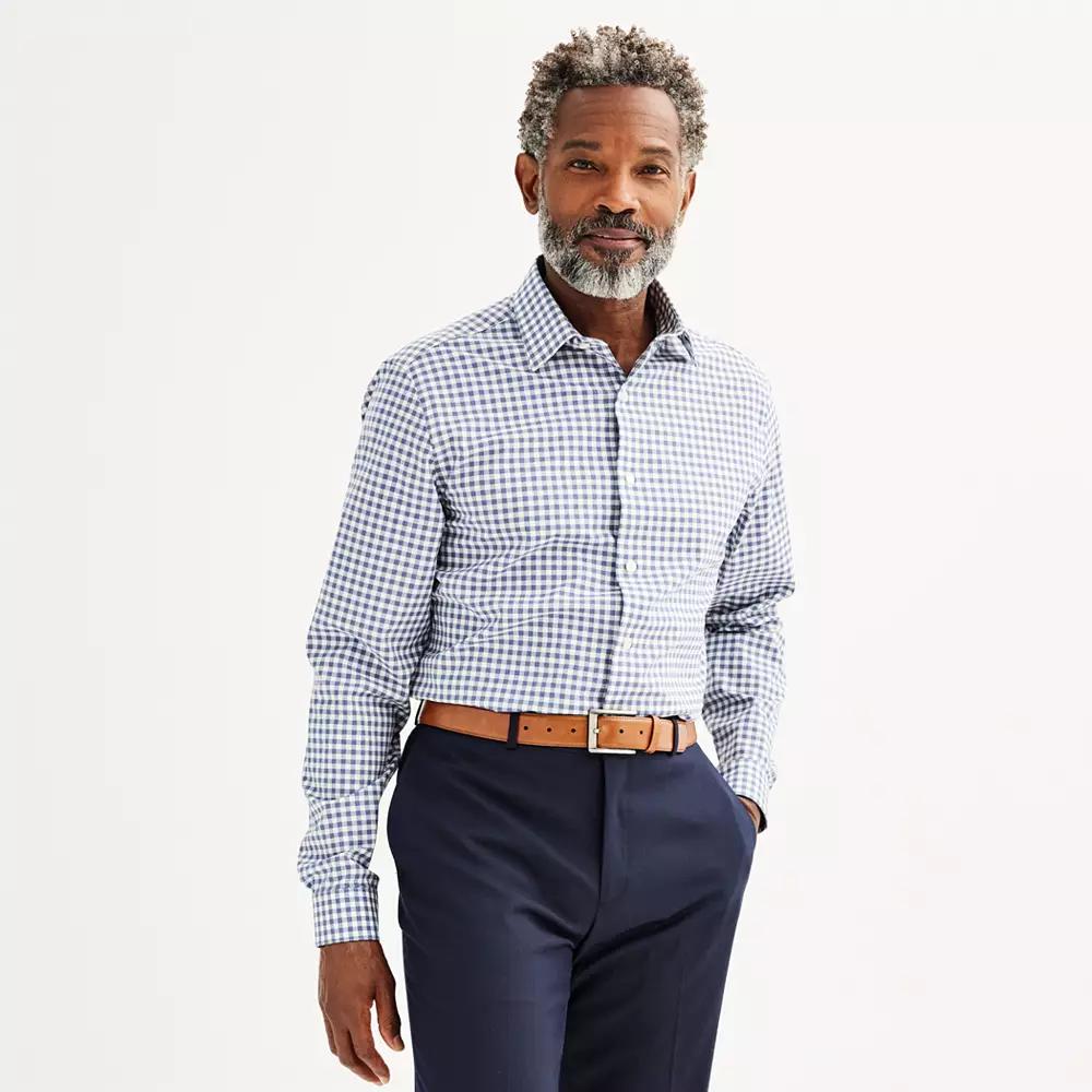Mens Apt. 9 Premier Flex Regular-Fit Dress Shirt Blue Grey Gingham Product Image
