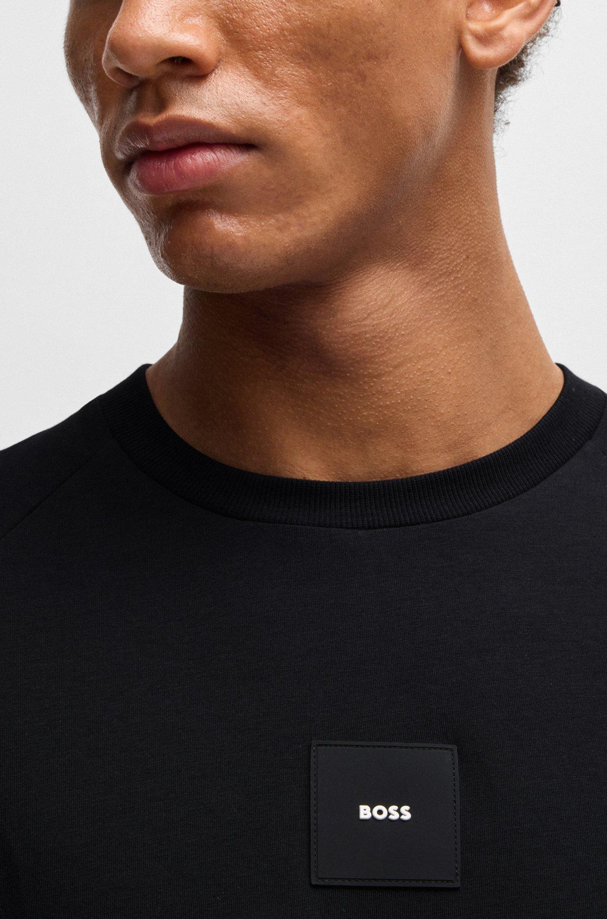 BOSS - Stretch-cotton T-shirt with logo badge - Black Product Image