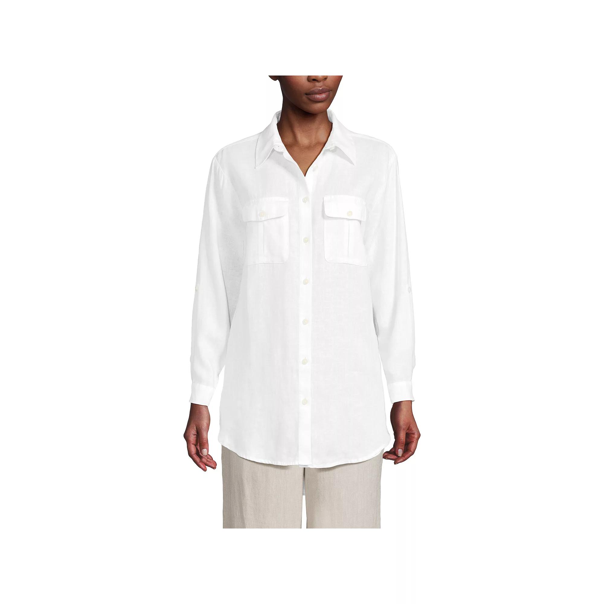 Women's Lands' End Linen Roll Sleeve Relaxed Tunic Top,  Product Image