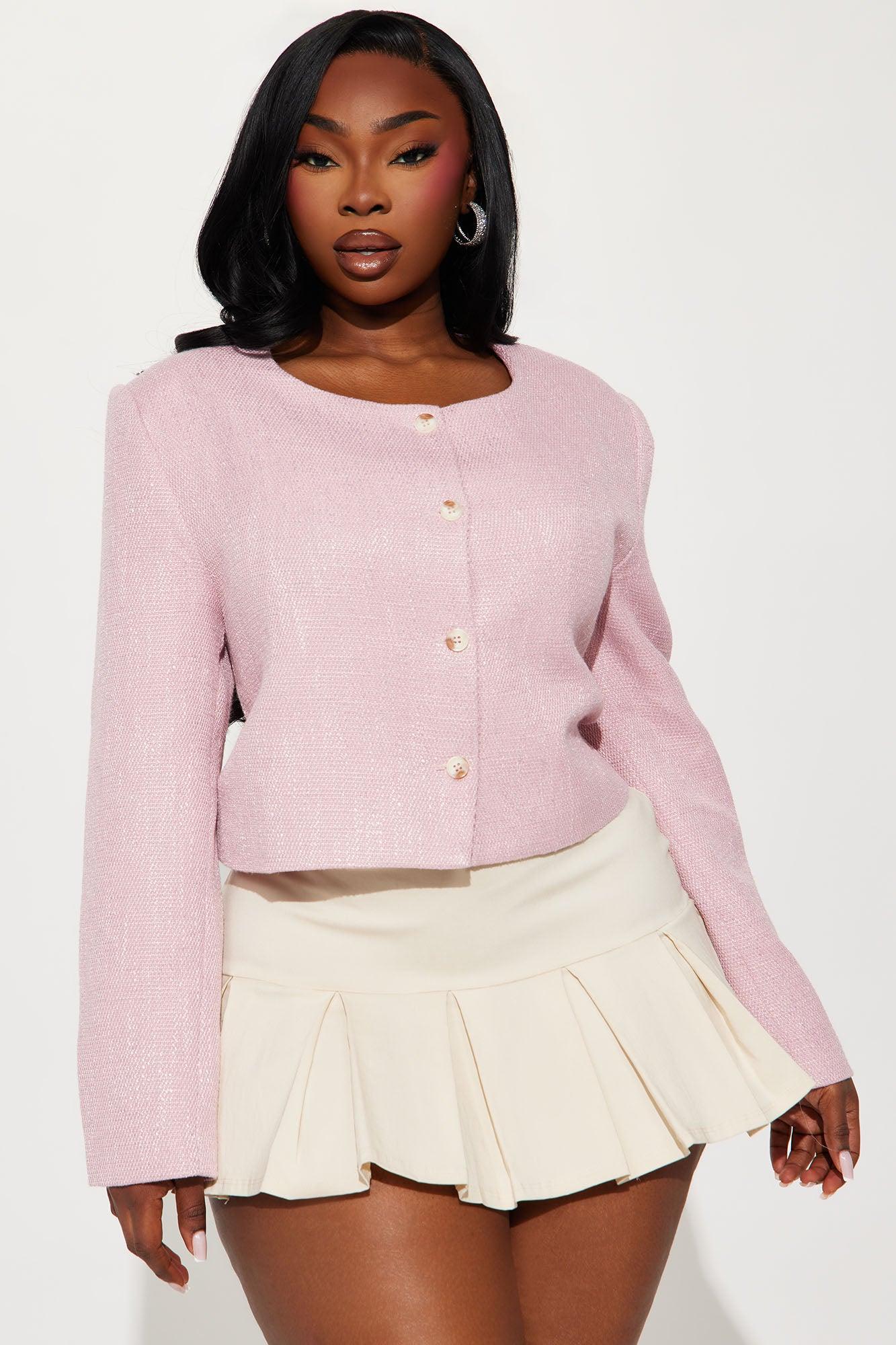 Sweet Damsel Tweed Blazer Top - Pink Product Image