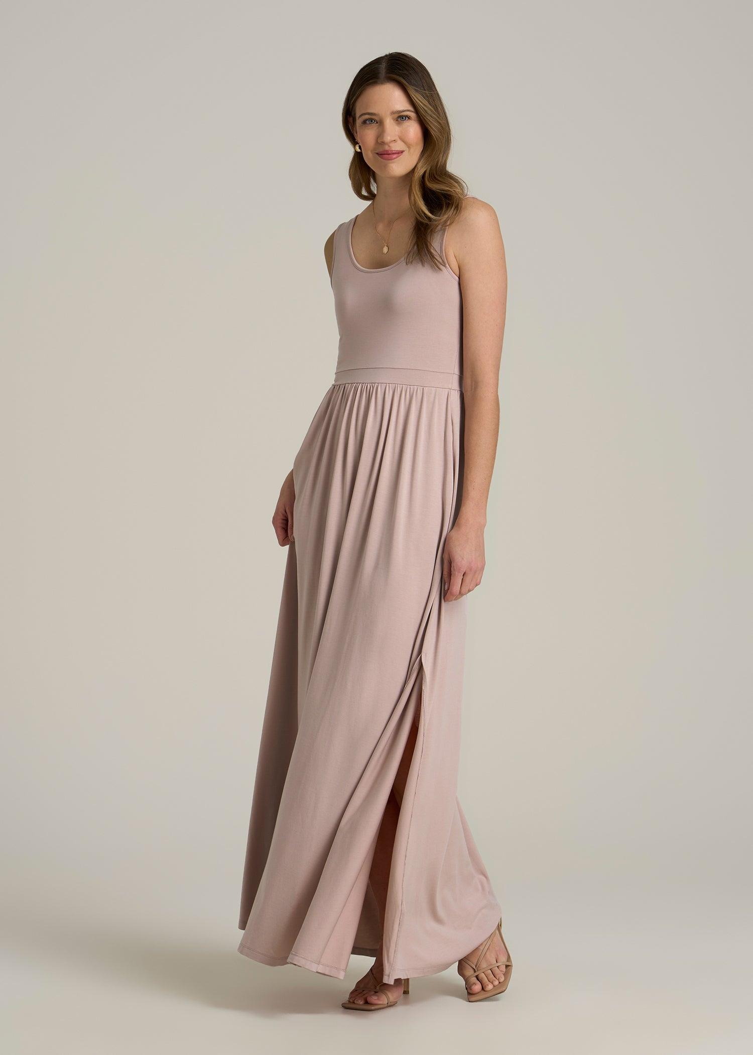 Jersey Tank Maxi Dress with Pockets for Tall Women in Desert Rose Female Product Image