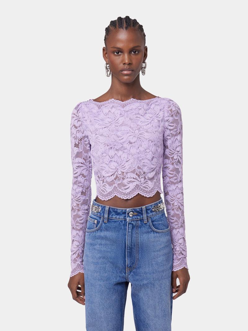 LAVENDER LONG-SLEEVED CROP TOP IN LACE Product Image
