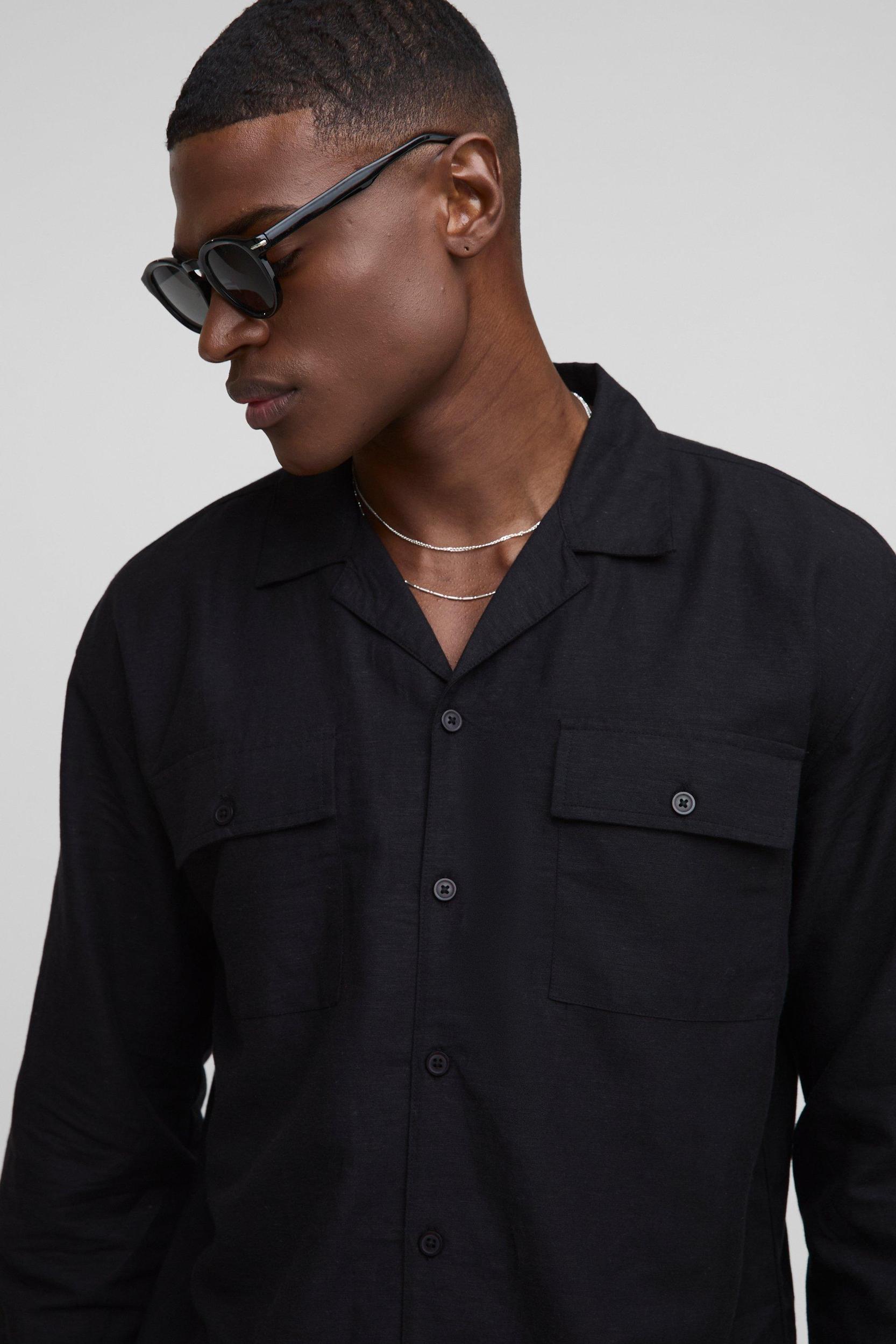 Oversized Linen Blend Cargo Pocket Shirt & Pants Set | boohooMAN USA Product Image