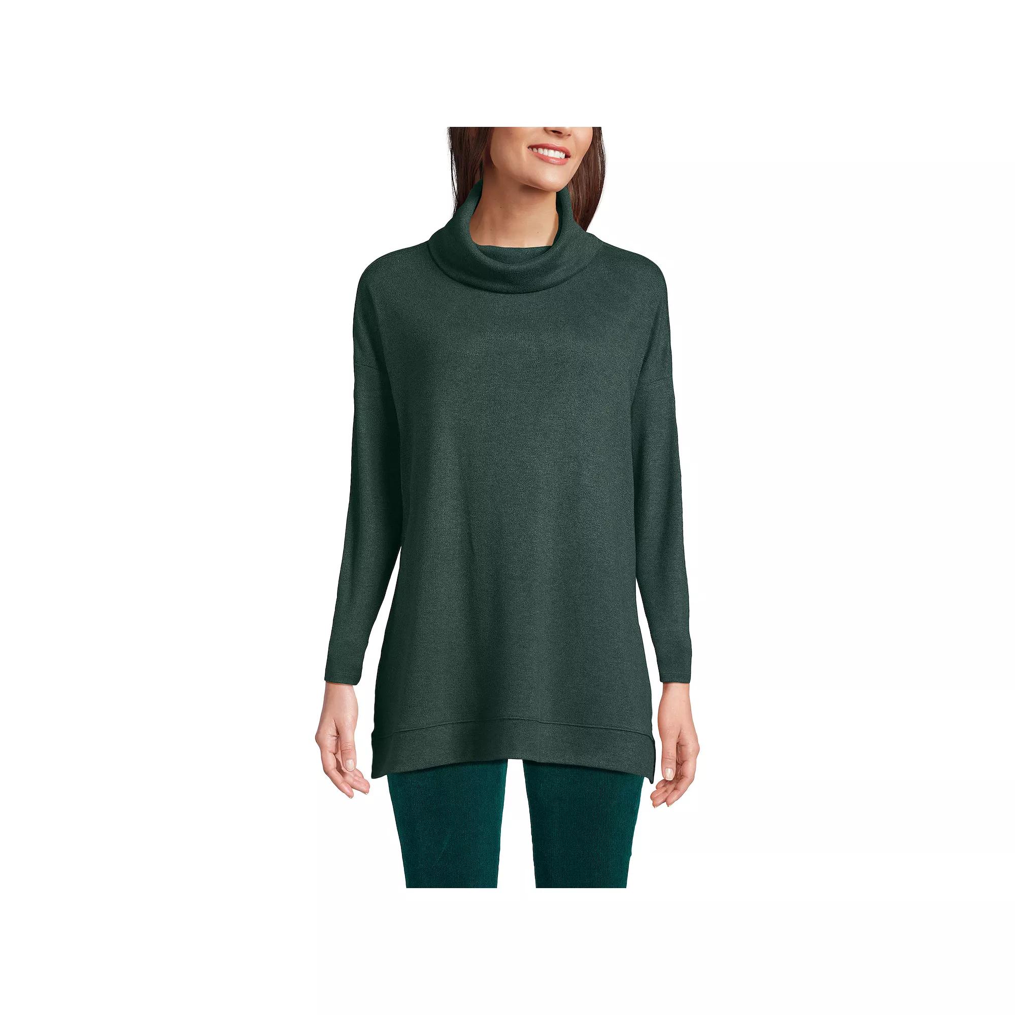 Women's Lands' End Long Sleeve Cozy Knit Cowl Neck Tunic, Size: XL, Deep Forest Grey Product Image