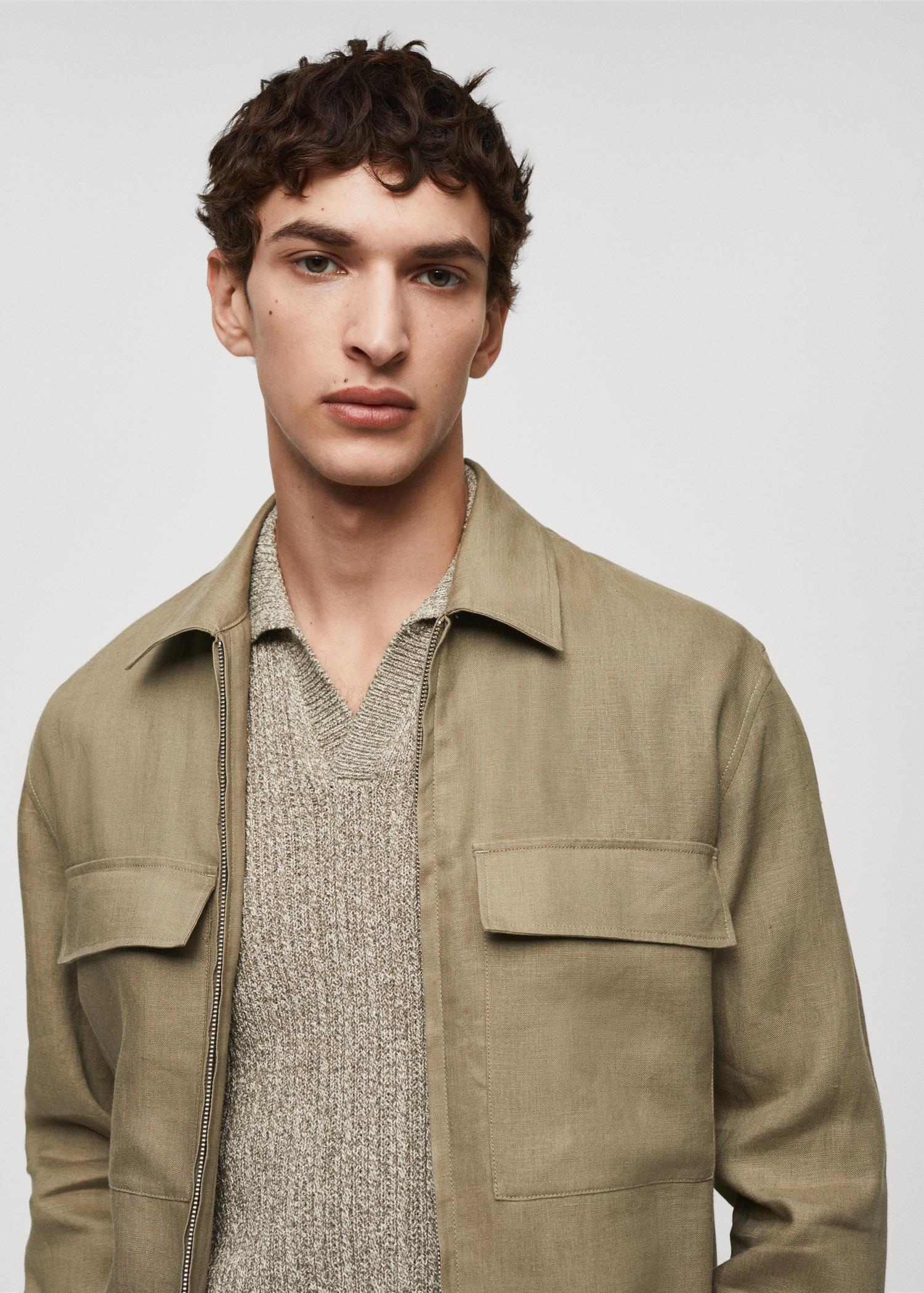 100% linen overshirt with pockets - Men | MANGO USA Product Image