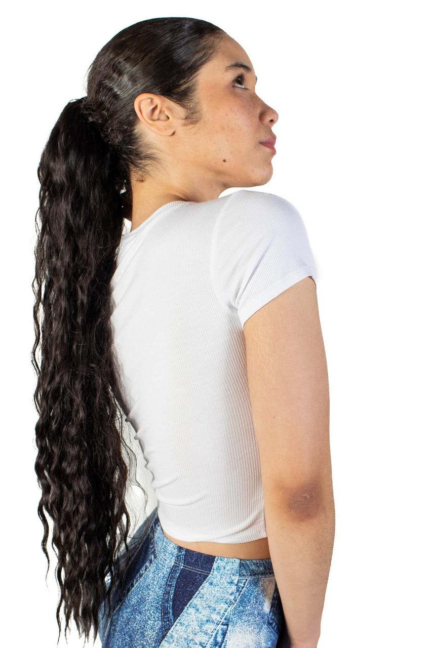 White Basic Ribbed Crop Tee Product Image