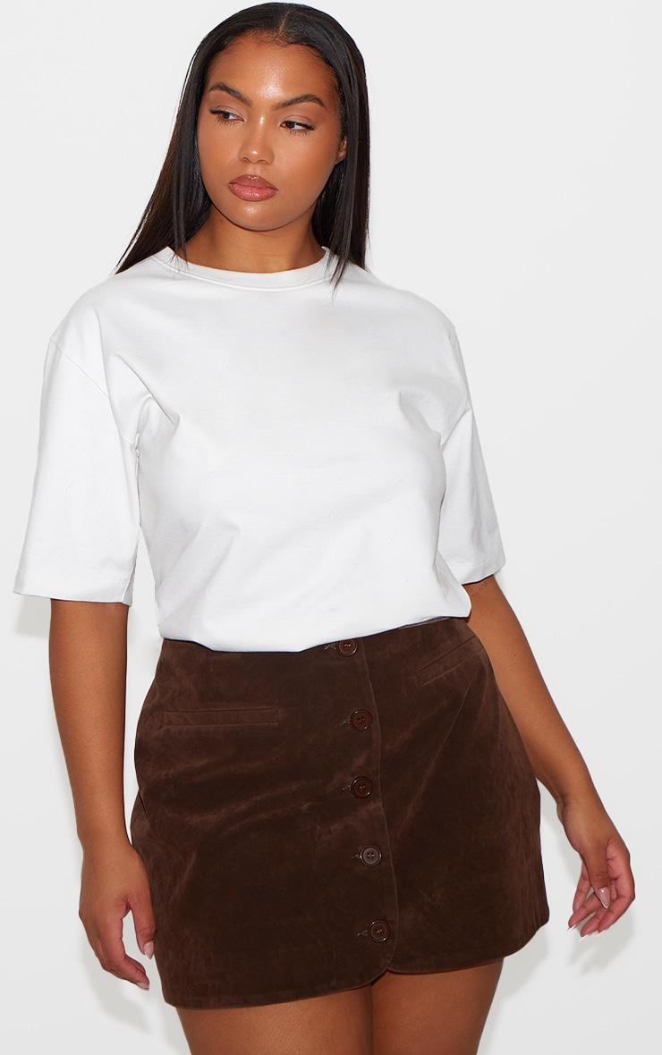 Plus Chocolate Faux Suede Skirt Product Image