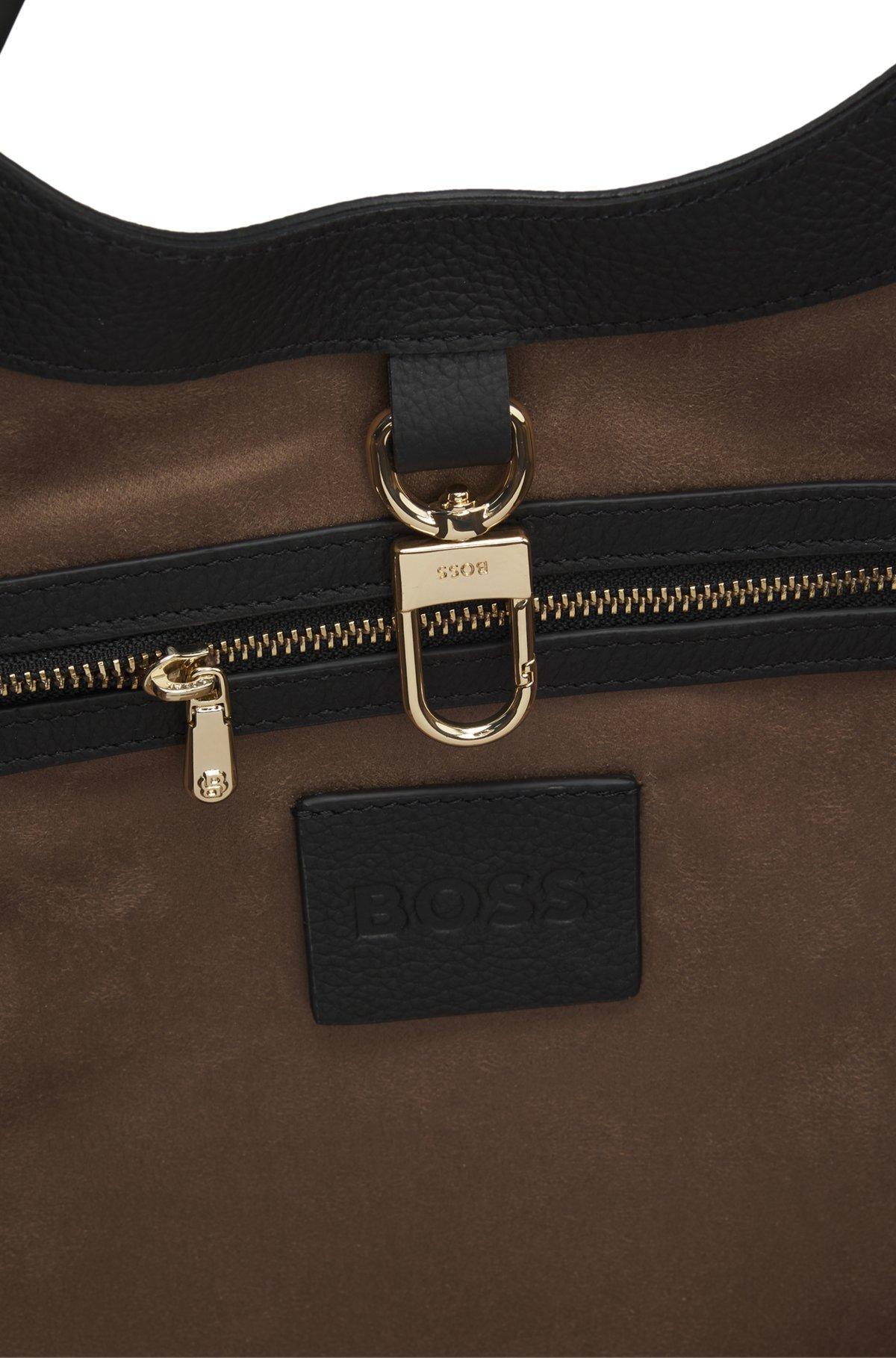 Leather tote bag with metallic logo lettering Product Image