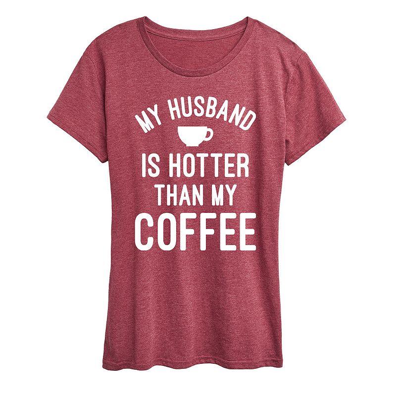 Womens My Husband Is Hotter Than My Coffee Graphic Tee Grey Dark Red Product Image