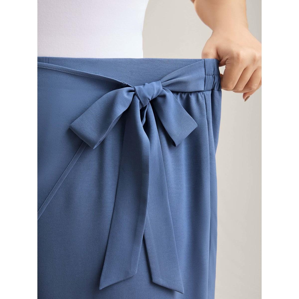Plus Size Belted Wrap Detail Wide-Leg Pants Women Stone Romantic Wide Leg Mid Rise Elegant Pants BloomChic 26/4X Product Image