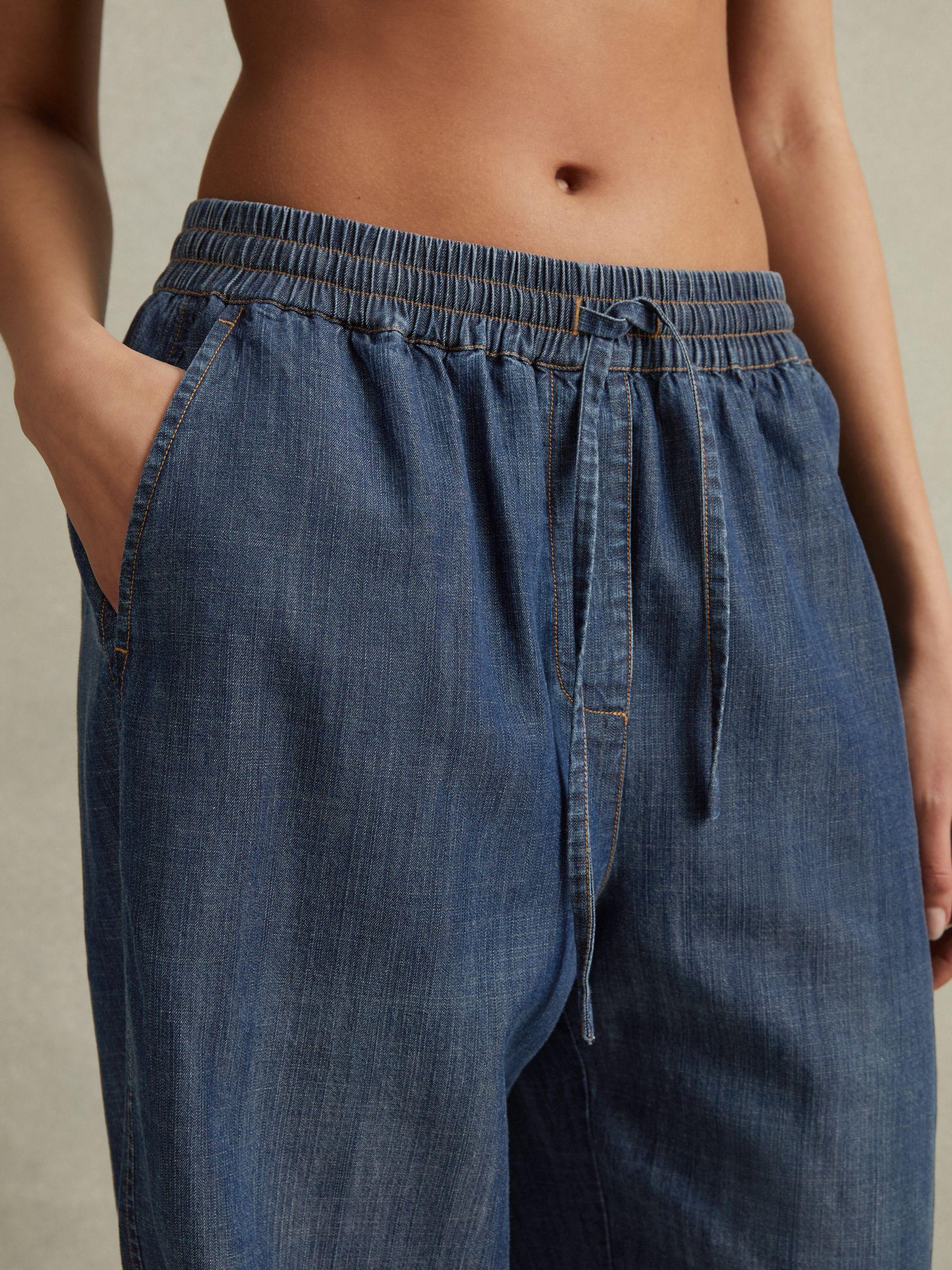 Denim Look Tapered Trousers in Mid Blue Product Image