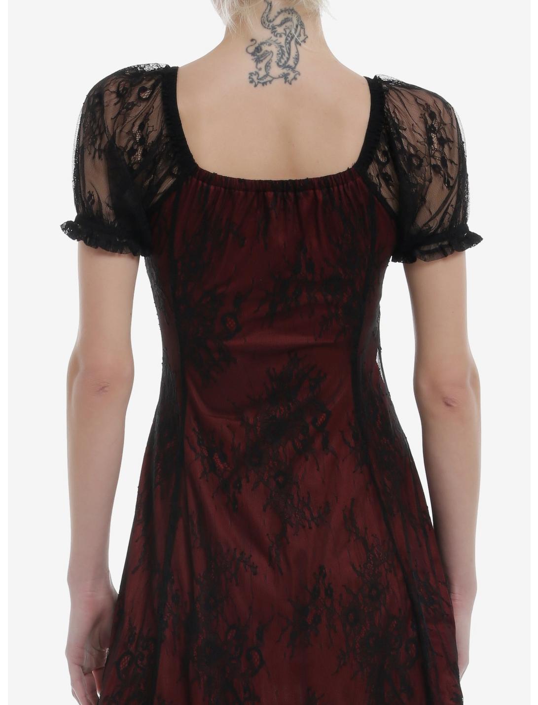 Cosmic Aura Red & Black Lace Empire Dress Product Image