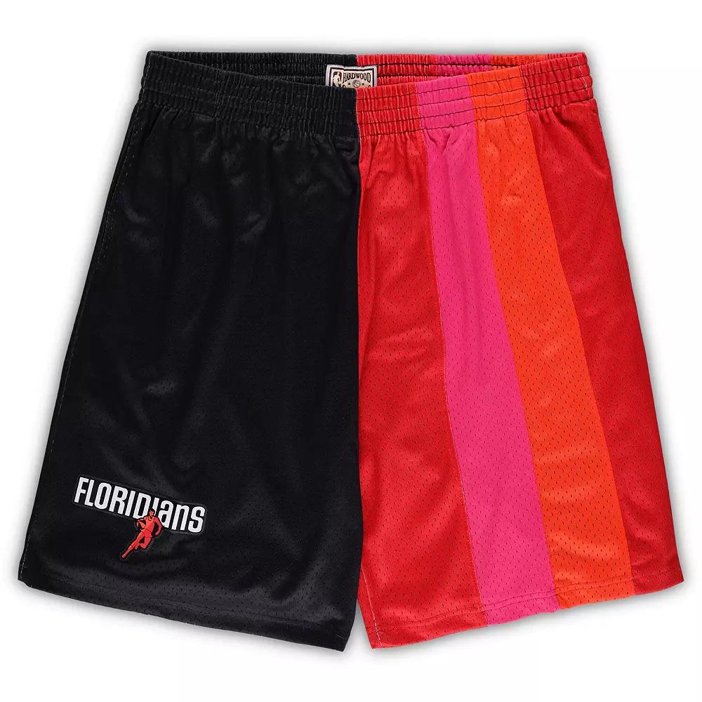 Men's Mitchell & Ness Black/Red Miami Heat Big & Tall Hardwood Classics Split Swingman Shorts,  Product Image