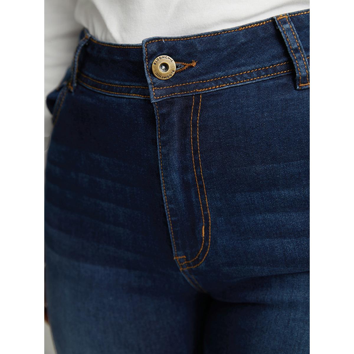 Plus Size Skinny Dark Wash Zipper Fly Jeans Women DarkBlue Casual Plain Plain High stretch Pocket Jeans BloomChic 10/M Product Image