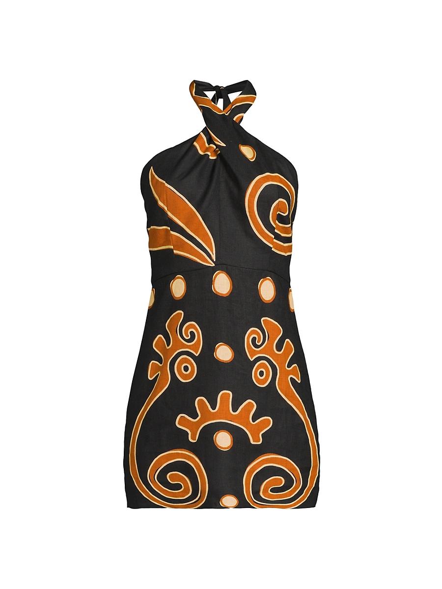 Womens Veneta Abstract Linen Halterneck Minidress Product Image