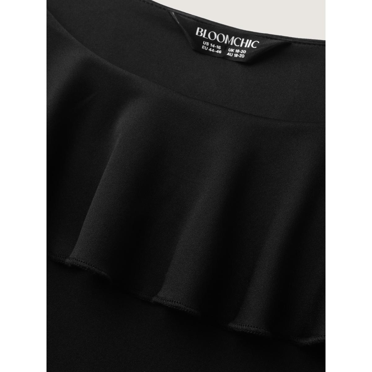 Plus Size Pleated Ruffled Off-Shoulder Midi Dress Black Women One-shoulder neck Short sleeve Curvy BloomChic 22-24/3X Product Image