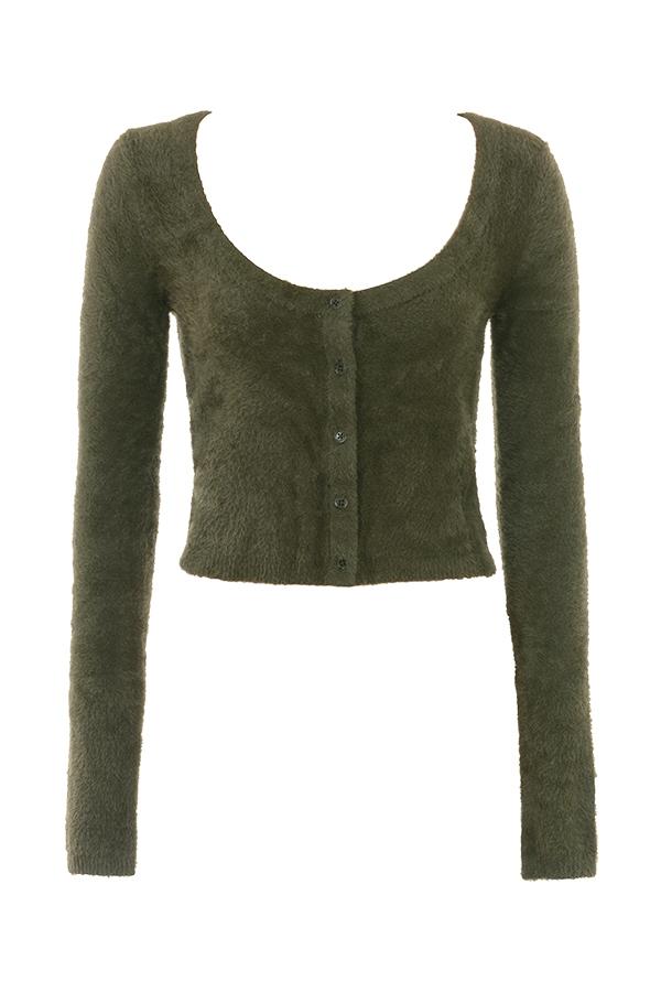 Gene  khaki soft fluffy knit cardigan - sale Product Image