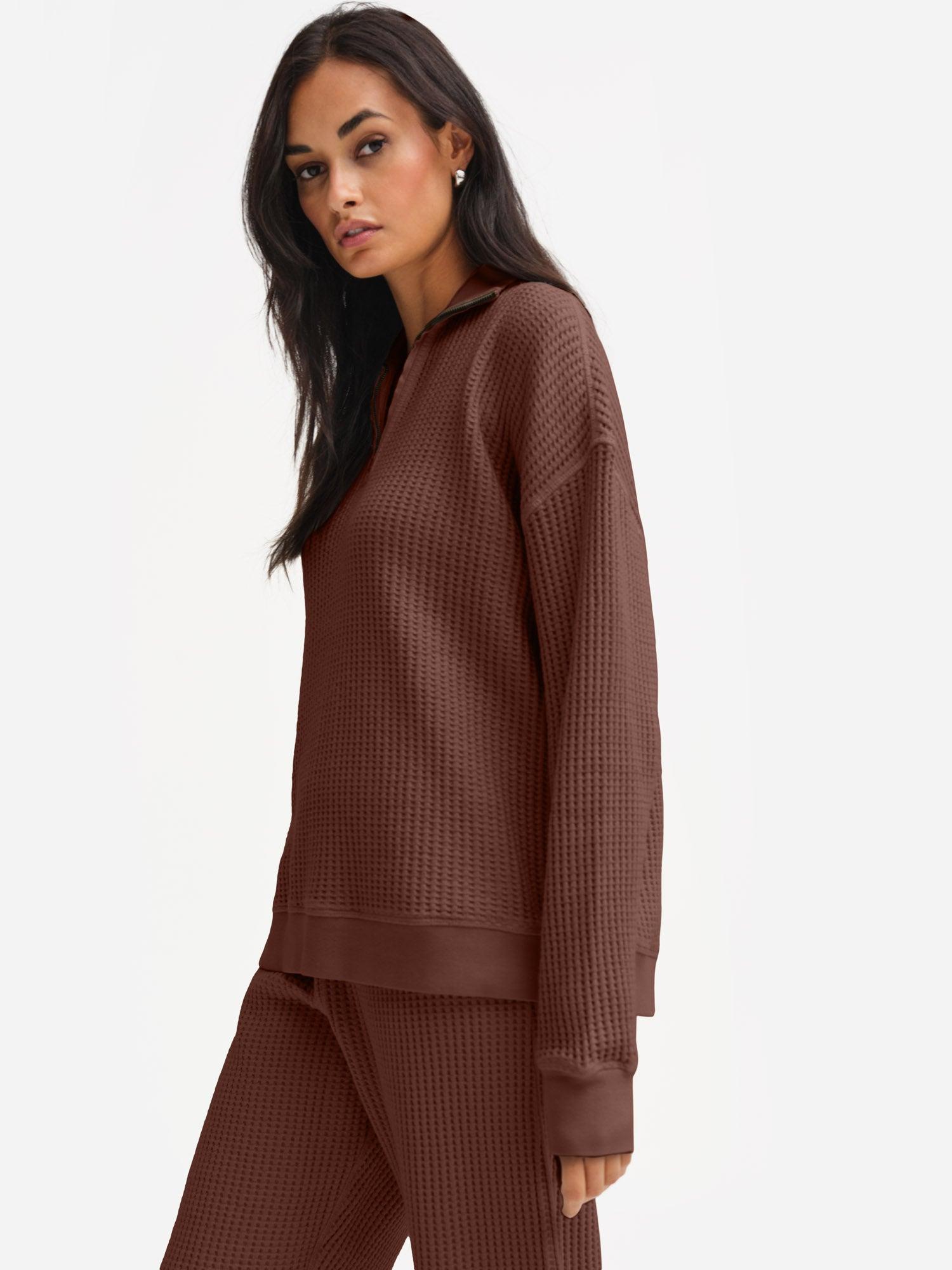 Organic Waffle Collared Half-Zip Sweatshirt Female Product Image