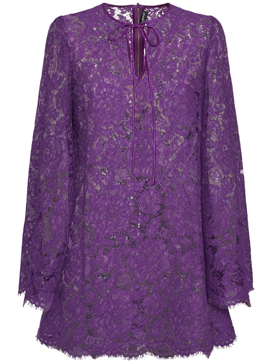 DOLCE & GABBANA Cordonetto Lace Short Dress In Purple Product Image