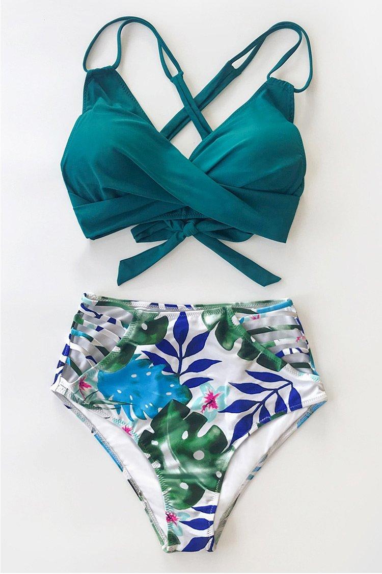Tropical Palms Twist-Front High Waisted Bikini Product Image