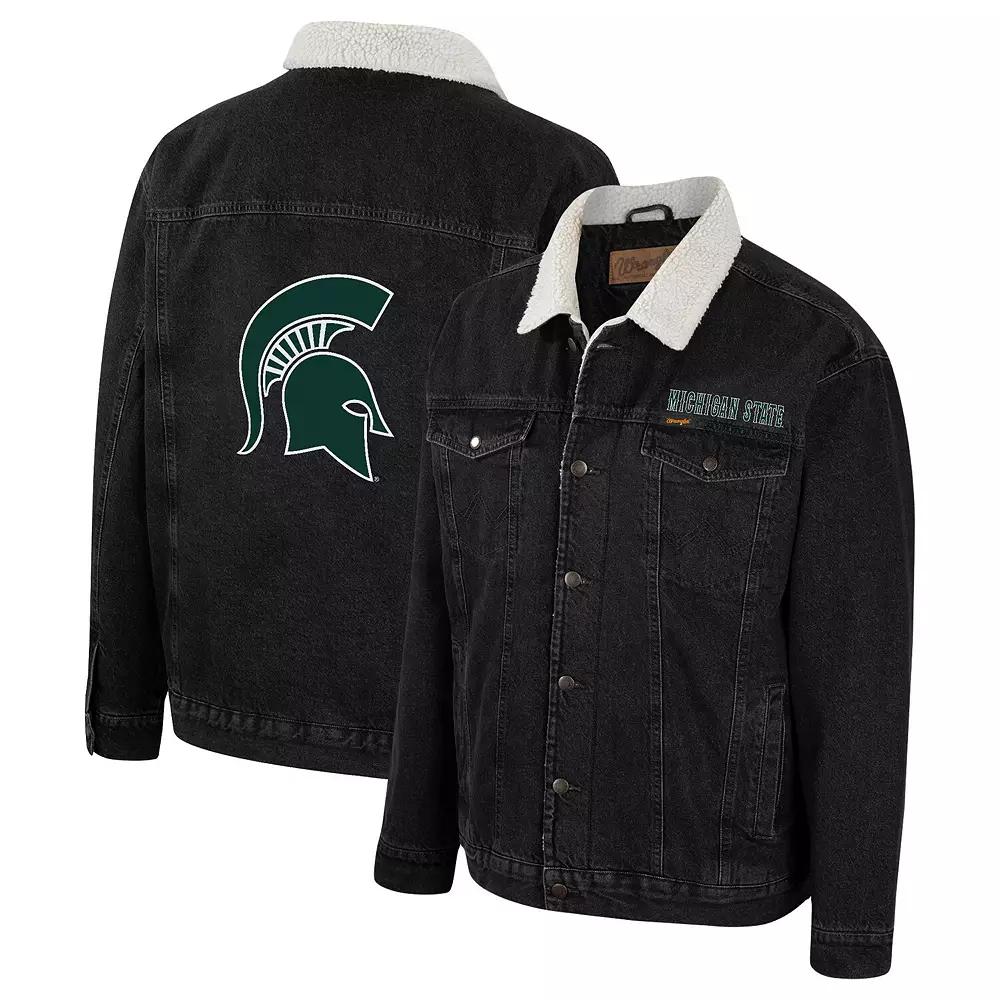 Men's Colosseum x Wrangler Charcoal Michigan State Spartans Western Button-Up Denim Jacket,  Product Image