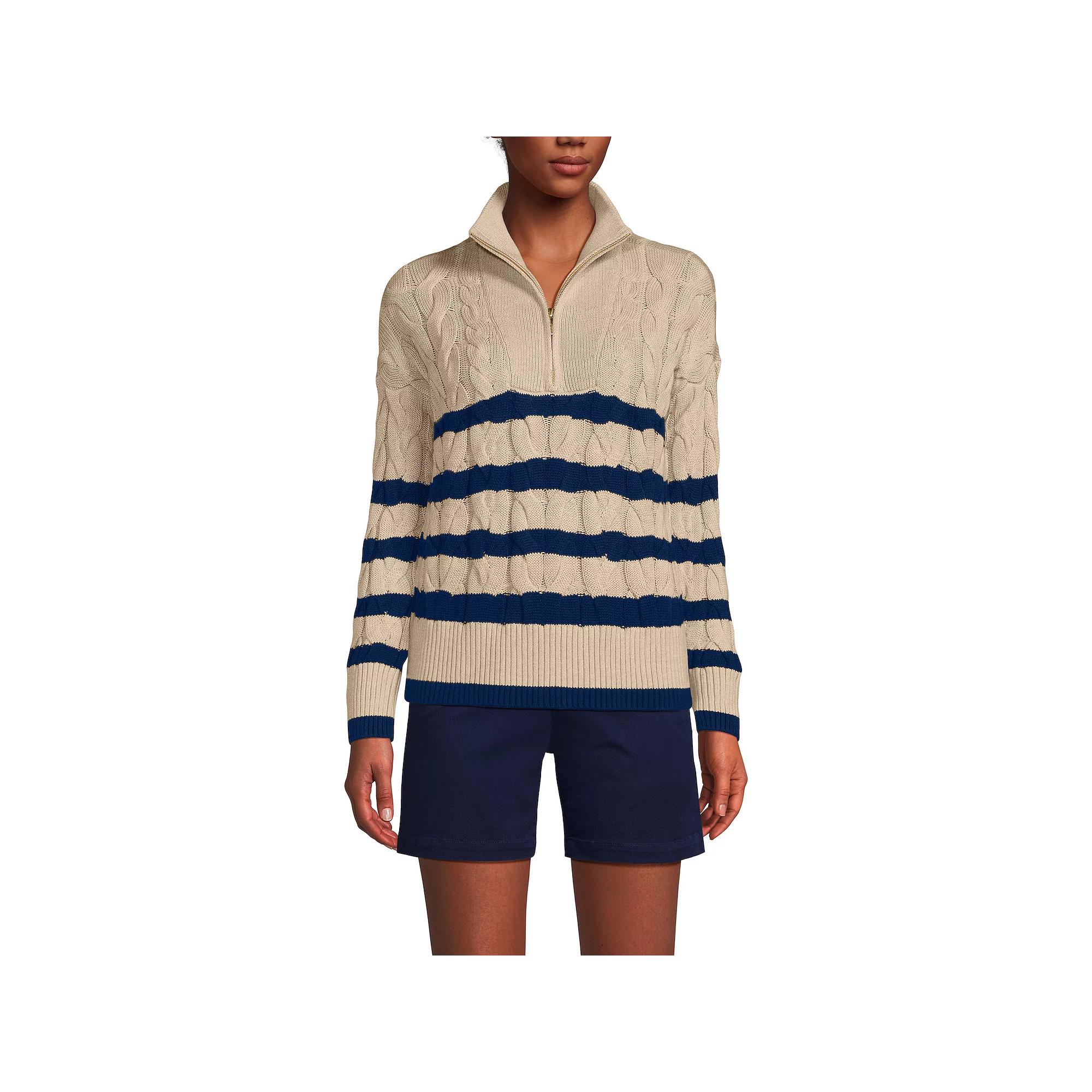 Women's Lands' End Drifter Cable Quarter Zip Sweater,  Product Image