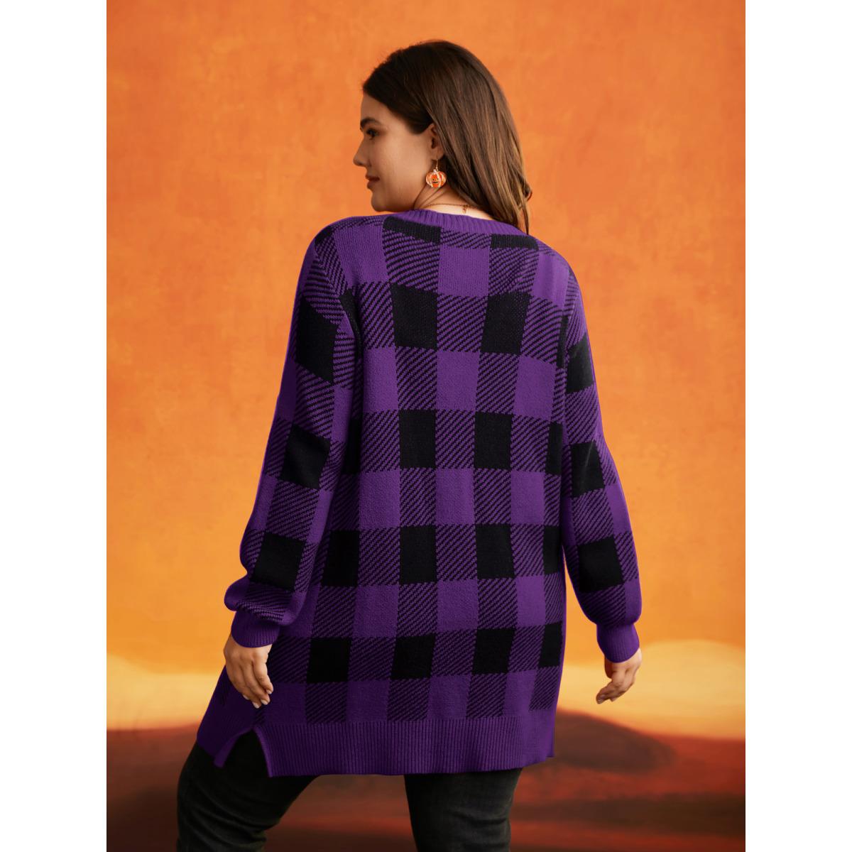 Plus Size Supersoft Essentials Plaid Open Cardigan Deeppurple Women Casual Loose Long Sleeve Everyday Cardigans BloomChic 28/5X Product Image