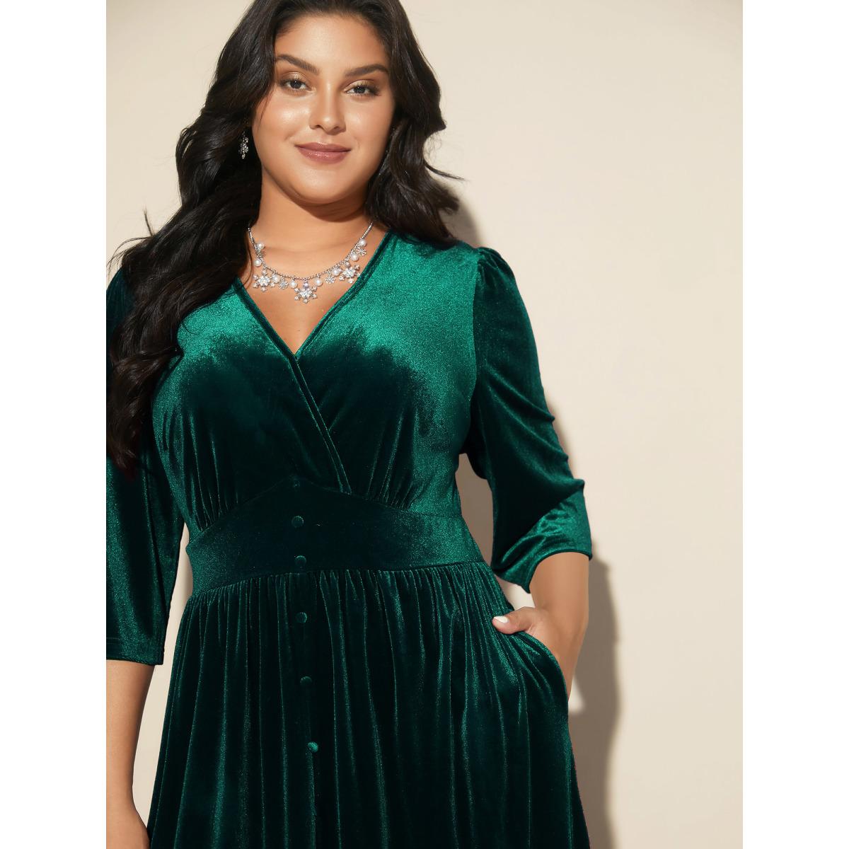 Plus Size Velvet Ruched Surplice Neckline Midi Dress Burgundy Women Formal Texture Party Curvy Bloomchic 14-16/1X Product Image