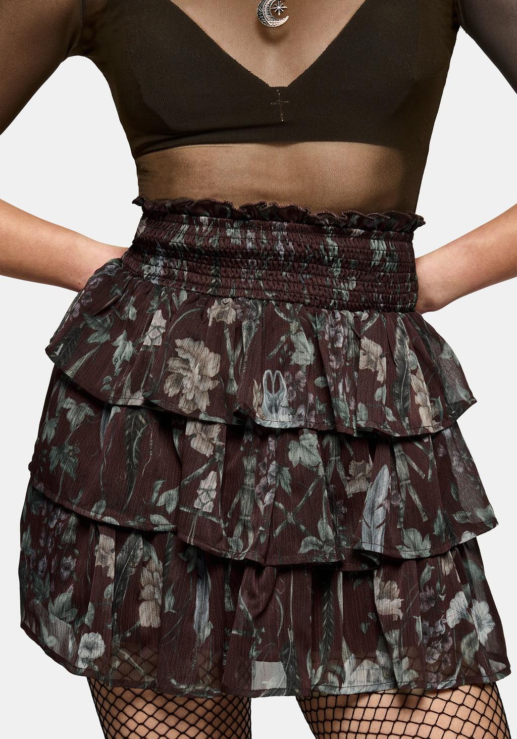 Dusha Garden Print Chiffon Ruffle Mini Skirt Product Image