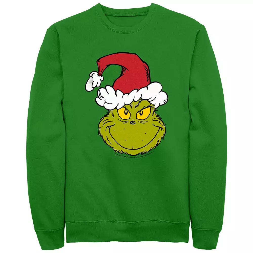 Big & Tall Dr. Seuss Grinch Wearing Santa Hat Graphic Fleece, Men's, Size: XL, Kelly Product Image