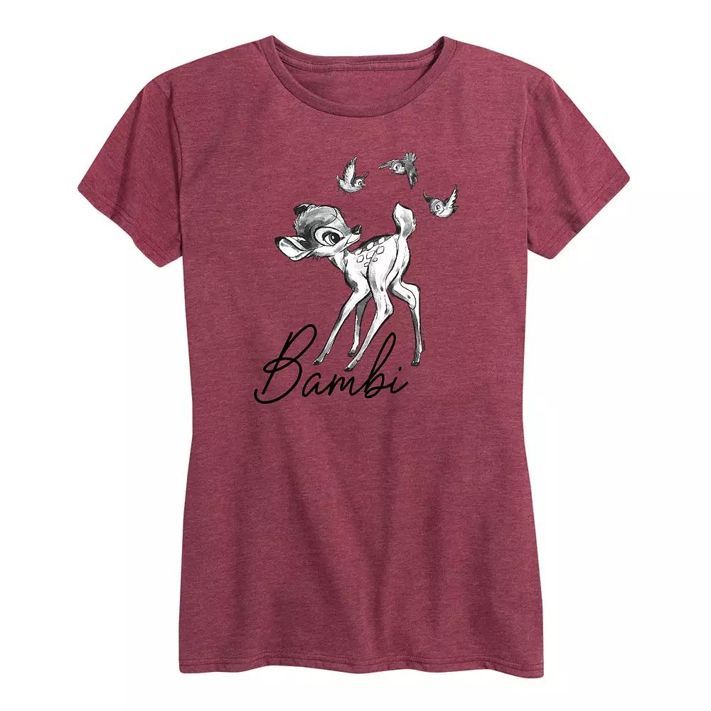 Disney's Bambi Women's Black White Watercolor Graphic Tee,  Product Image