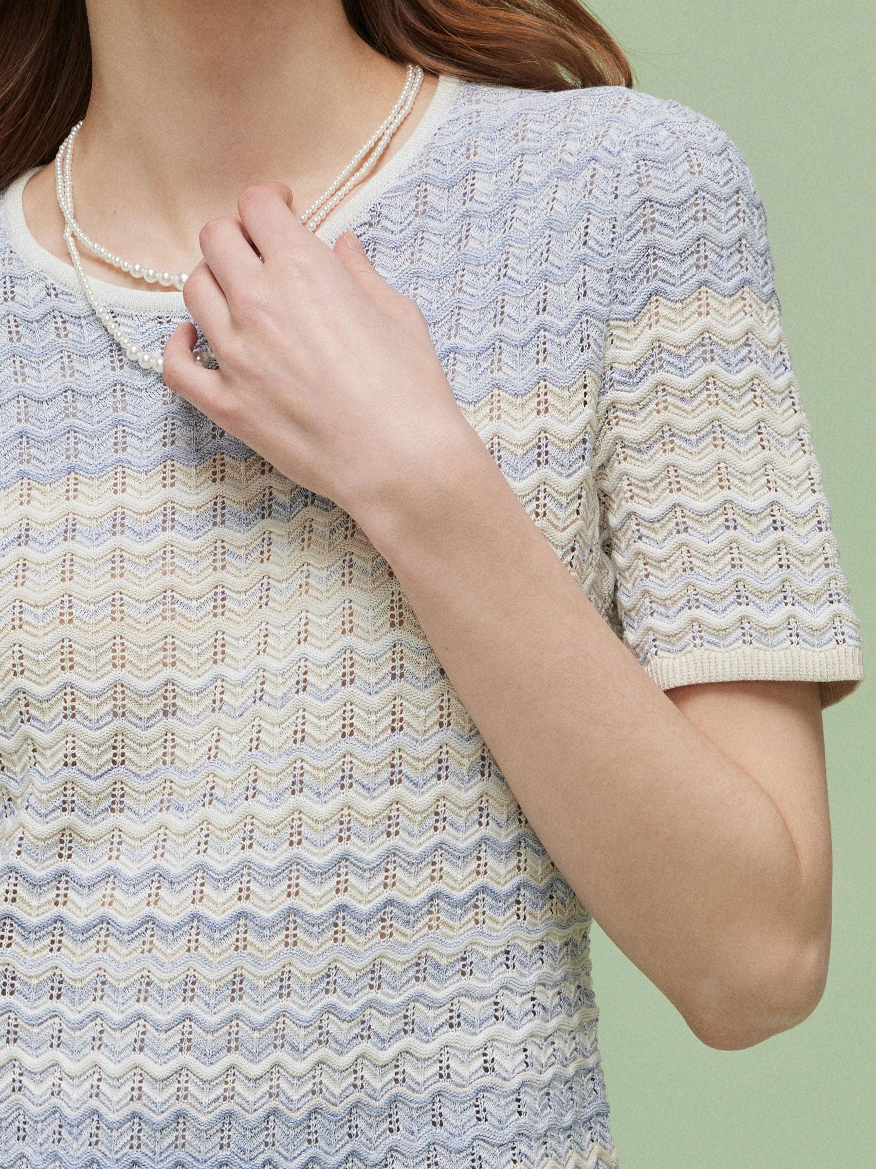 Blue And White Gradient Women Knit Midi Dress Product Image