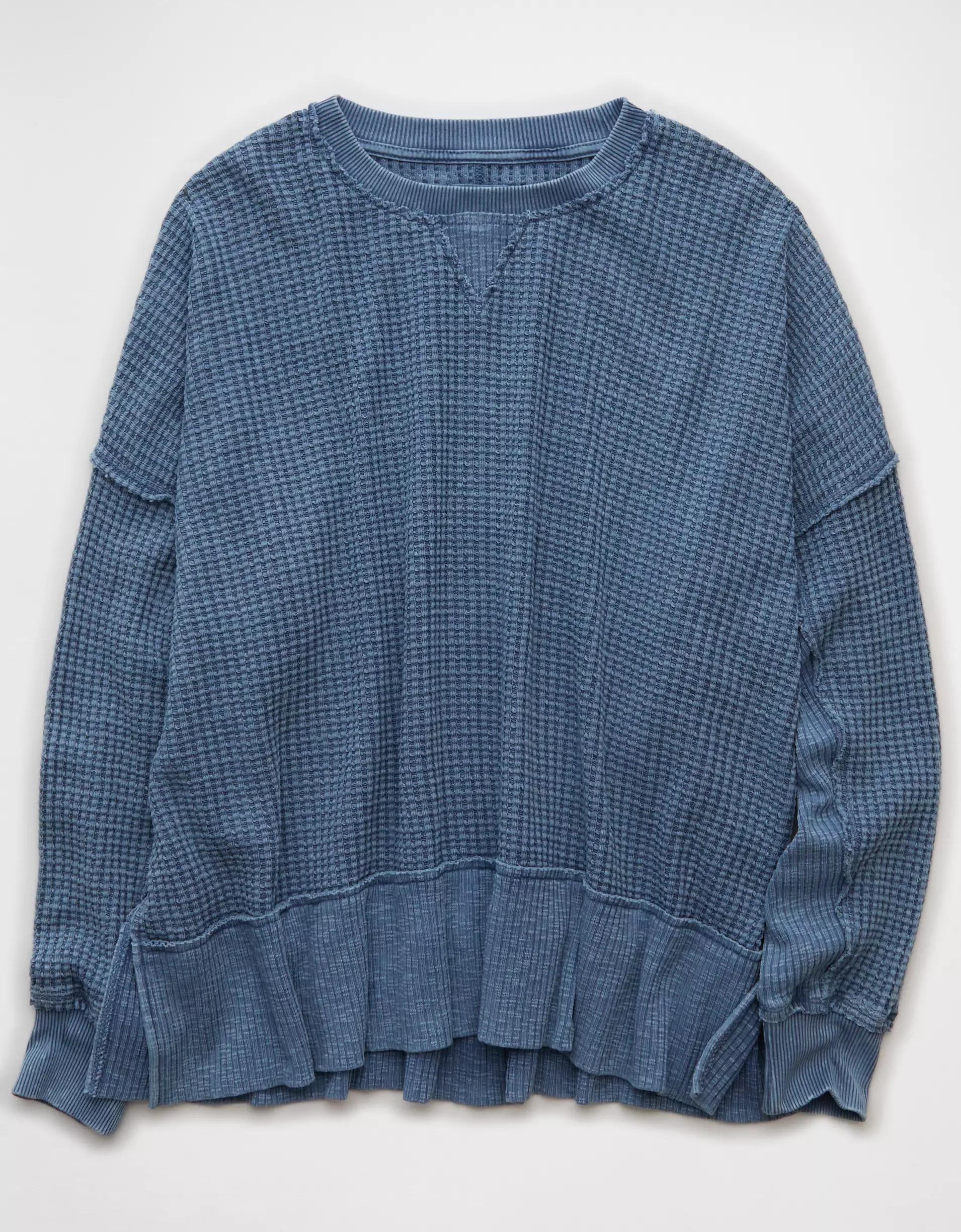 AE Big Hug Crew Neck Waffle Sweatshirt Product Image